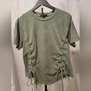 Forever 21 Olive Side Lace-Up Short Sleeve Tee